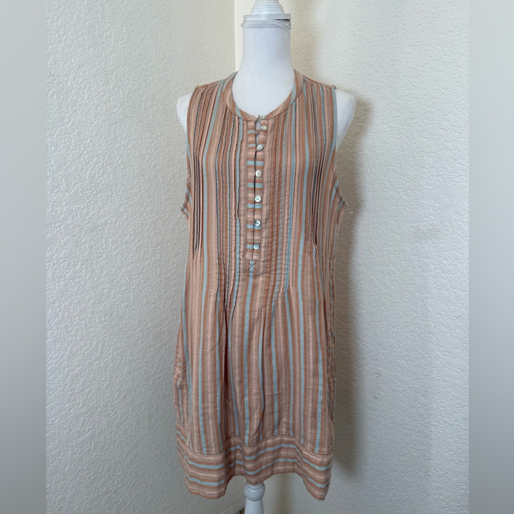 Faherty Striped Sleeveless Button-Front Dress in Peach, Cream & Blue